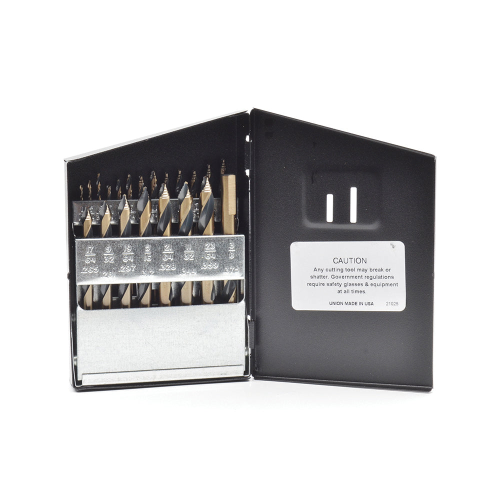 21 Piece ShopPro Cyclone Mechanics Length Drill Set- 3 Flats On Shank- With Rugged Heavy Gauge Allâ€“Steel Case Index 1/16 Inch - 3/8 Inch by 64ths