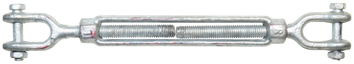 1/2 Inch x 9 Inch Hot Galvanized 1030 Carbon Steel Jaw and Jaw Turnbuckle