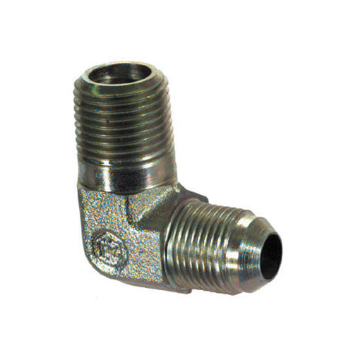 1/2 Inch x 1/2 Inch 10000 psi Trivalent Zinc Plated Carbon Steel Male Pipe To Male Jic 90 Degree Elbow Jic 37 Degree Adapter