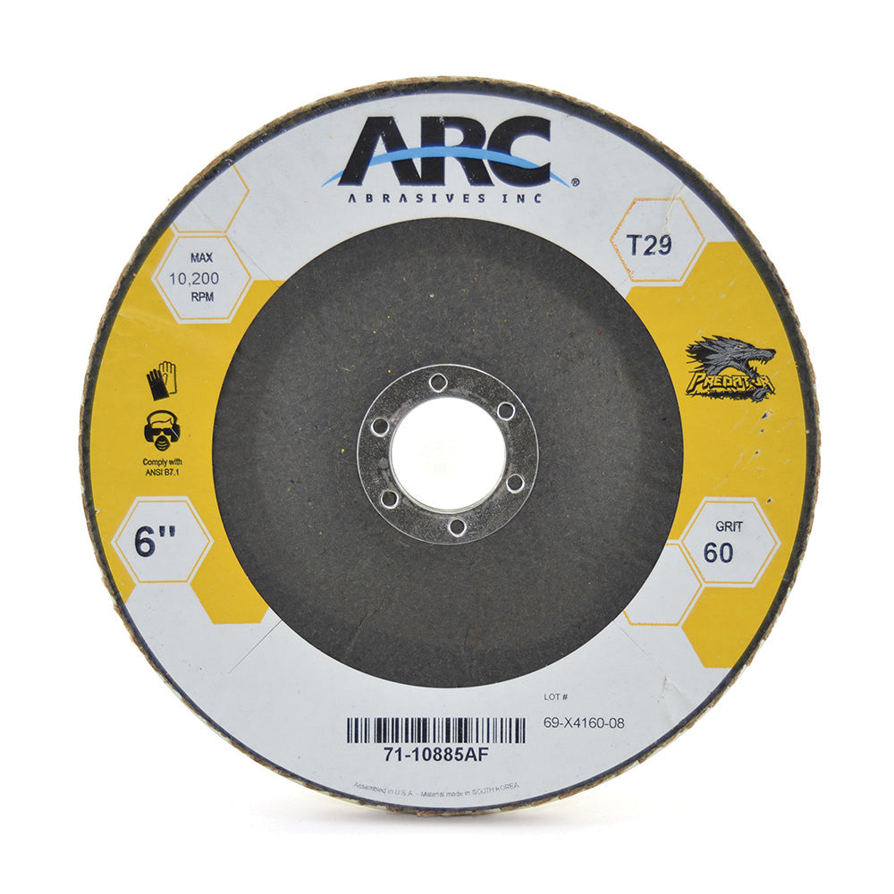 6 Inch x 7/8 Inch 40 Grit Type 29 Predator Performance Coated Fiberglass Flap Disc
