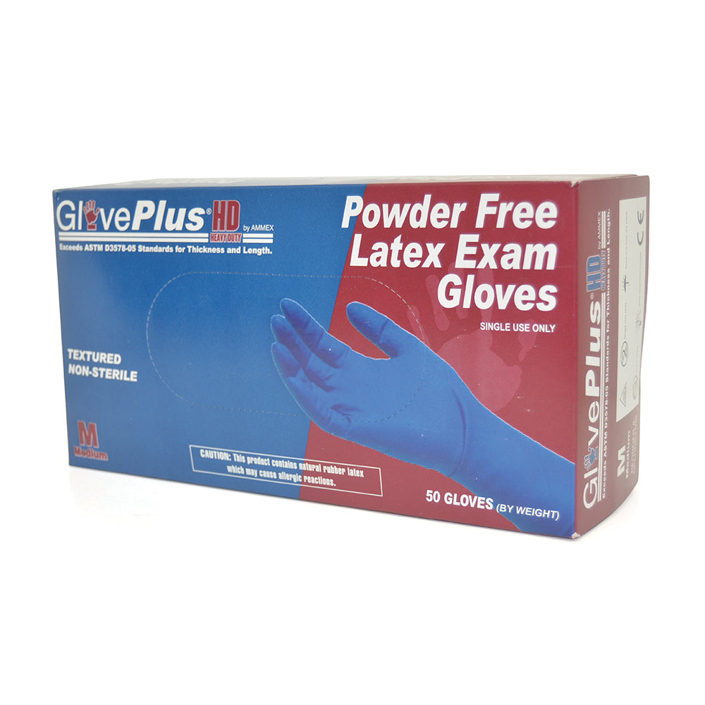 Medium GlovePlus® Heavy-Duty Powder-Free Latex Exam Gloves - Box of 50