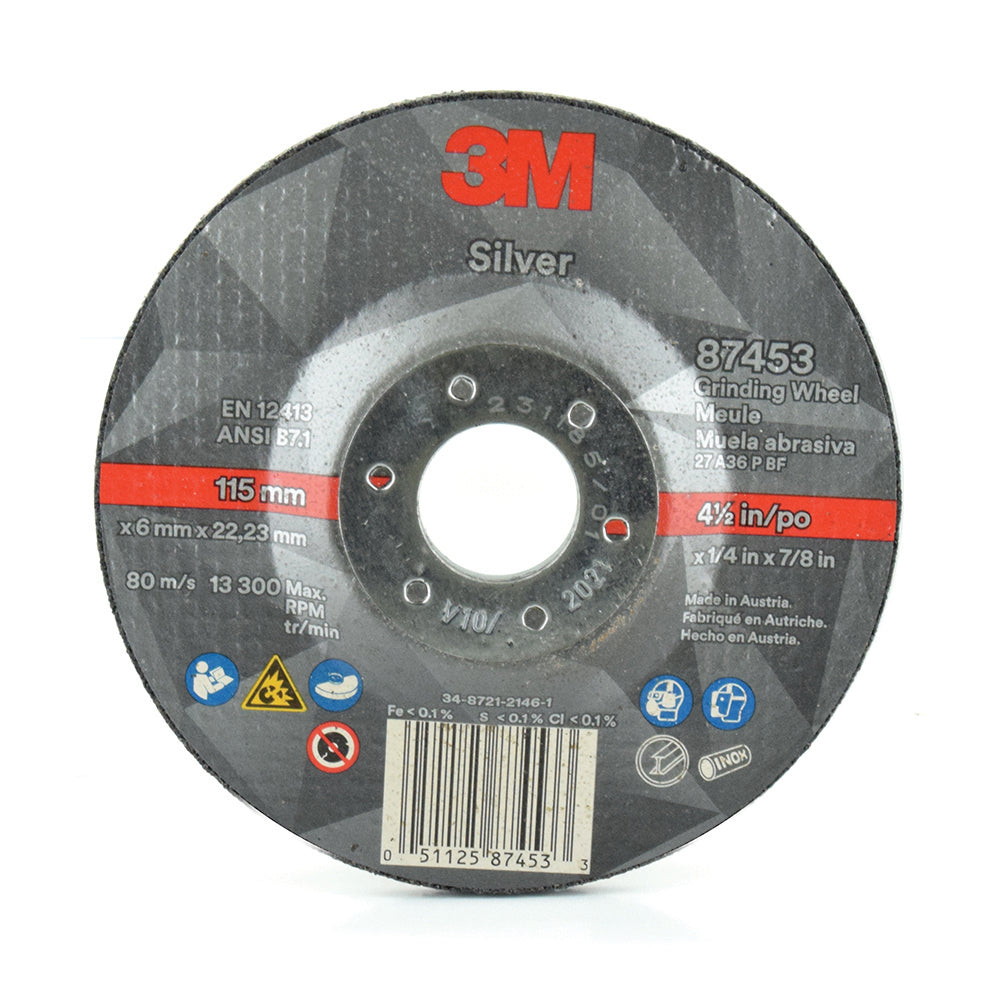 3M™ 4.5 Inch x 3/32 Inch x 7/8 Inch Silver Cut-Off Wheel T27 36 Grit Precision Shaped Ceramic