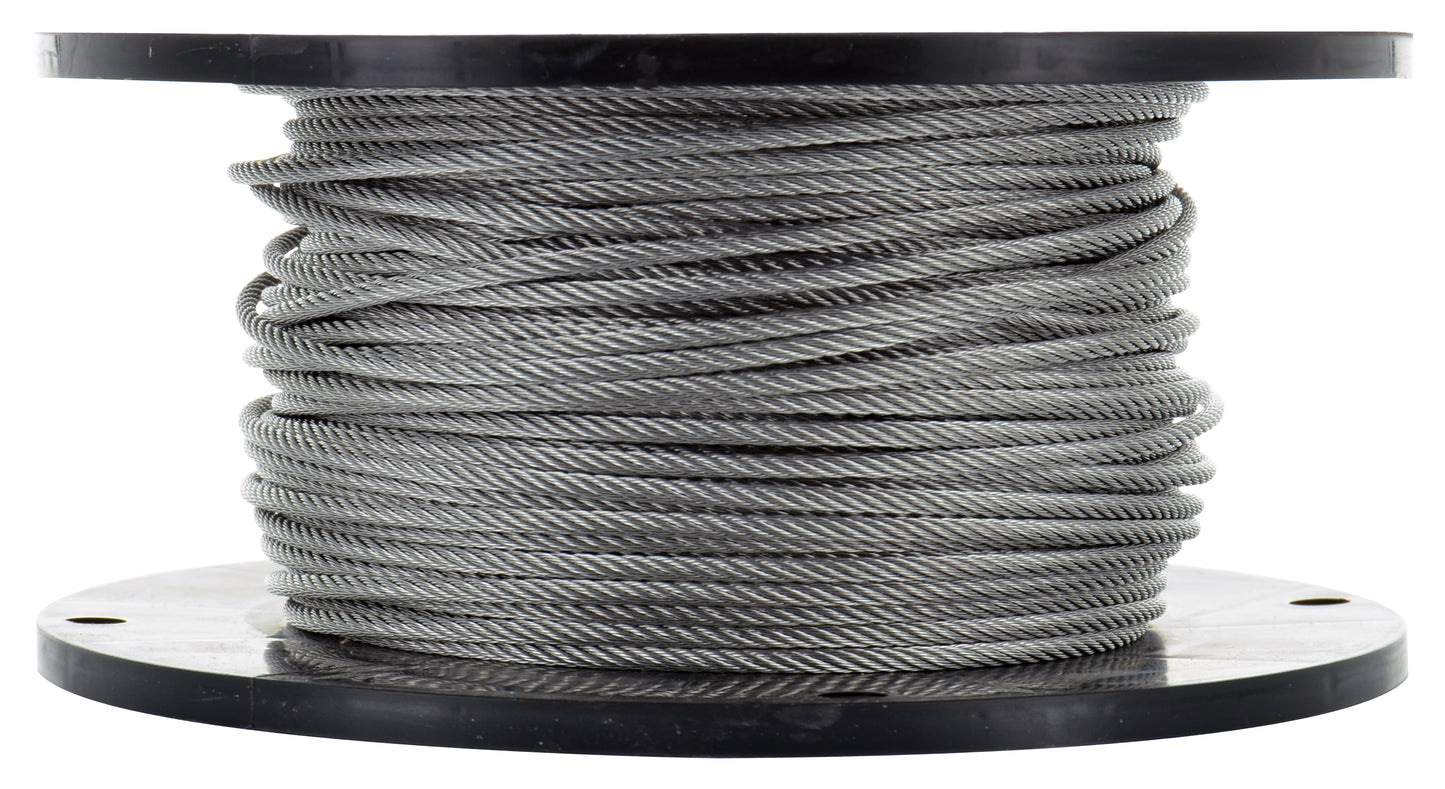 3/16 Inch x 250 ft 7X7 Strands 3700 Lb 304 Stainless Steel Uncoated  Aircraft Cable