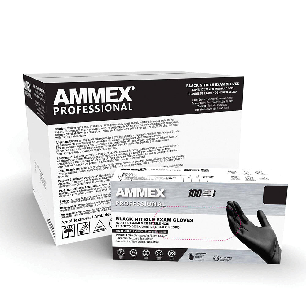 Ammex Black Powder-Free Nitrile Exam Gloves - X-Large