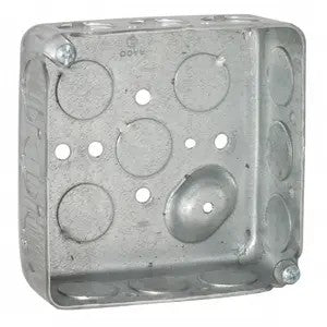 4 in. Square Box- Welded- 2-1/8 in. Deep- Two 3/4 in.- Two 1/2 in.- & Eight 1 in. KO's