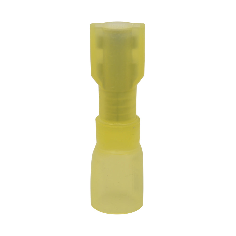12-10 Gauge Female Push On Connector 1/4" Tab Fully Insulated Heat Shrink Nylon Yellow