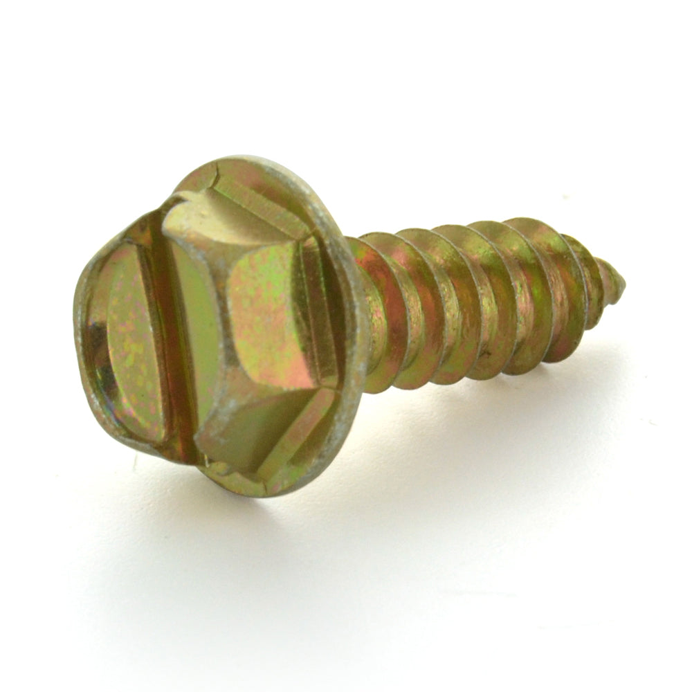 1/4 Inch x 3/4 Inch Hex Head Slotted Drive Yellow Zinc Steel Sheet Metal Screw