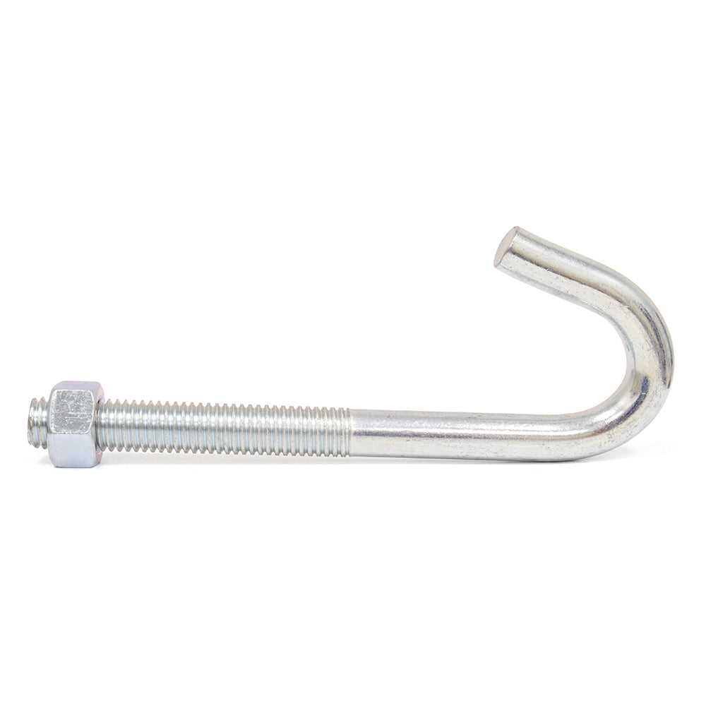 5/8-11 x 8 Inch Coarse Zinc Plated Steel J-Bolt With Hex Nut