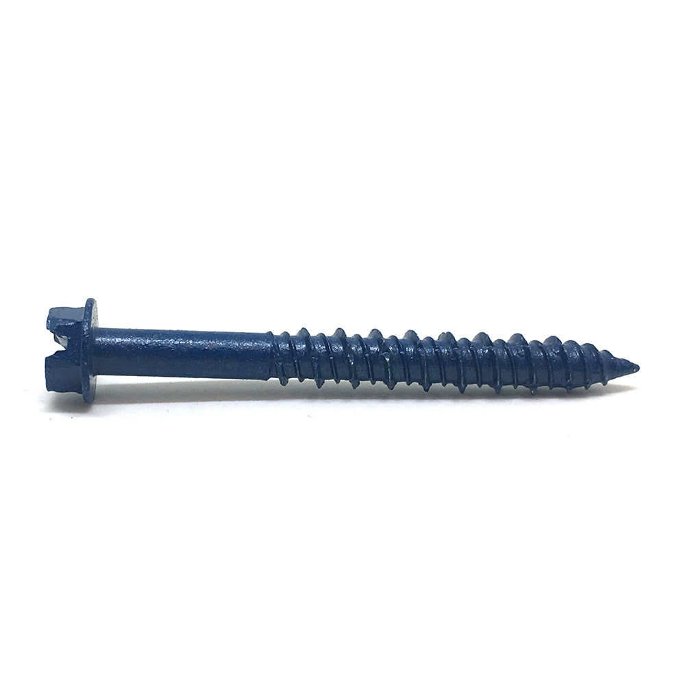 3/16 Inch X3-3/4 Inch Slotted Hex Head Concrete Screw Anchor Blue Ceramic Coated Carbon Steel Box of 100