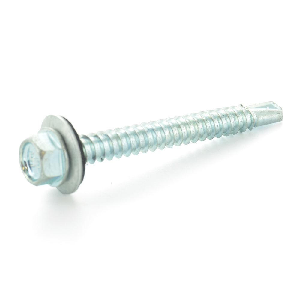 #10-16 x 2 Inch 410 Stainless  Steel #3 Point Indented Hex Washer Head Self-Drilling Tek Screw With Bonded Neoprene Washer