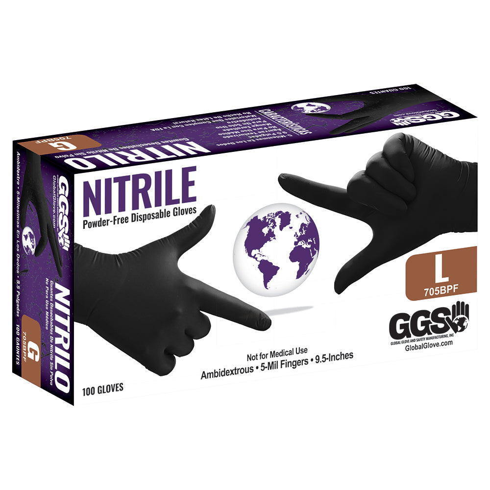 Nitrile Powder-Free Industrial Black 5-Mil Disposable Gloves Medium
