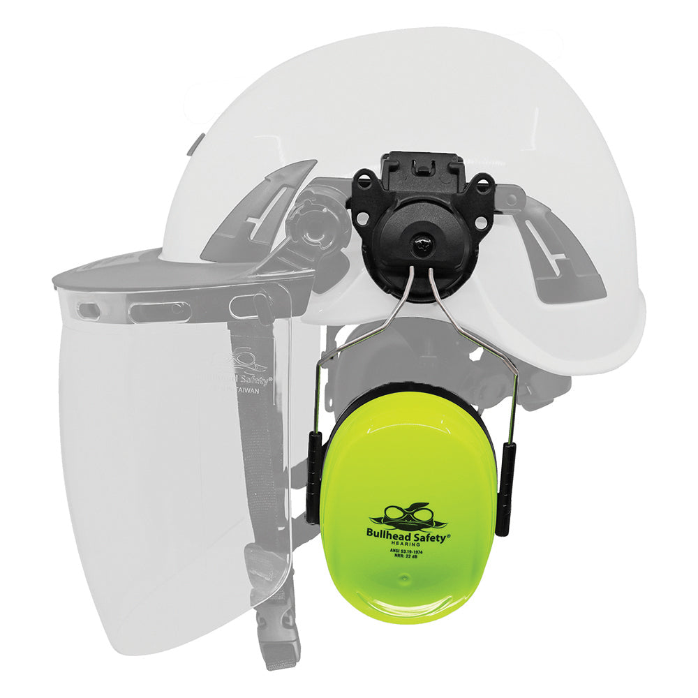 BullHead Safety Hearing Protection Mounted Earmuffs High-Vis