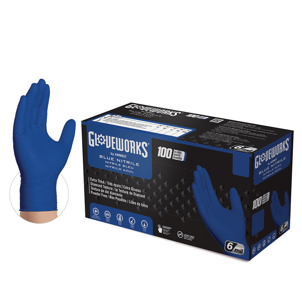 Ammex Gloveworks Hd Royal Blue Large Nitrile Gloves