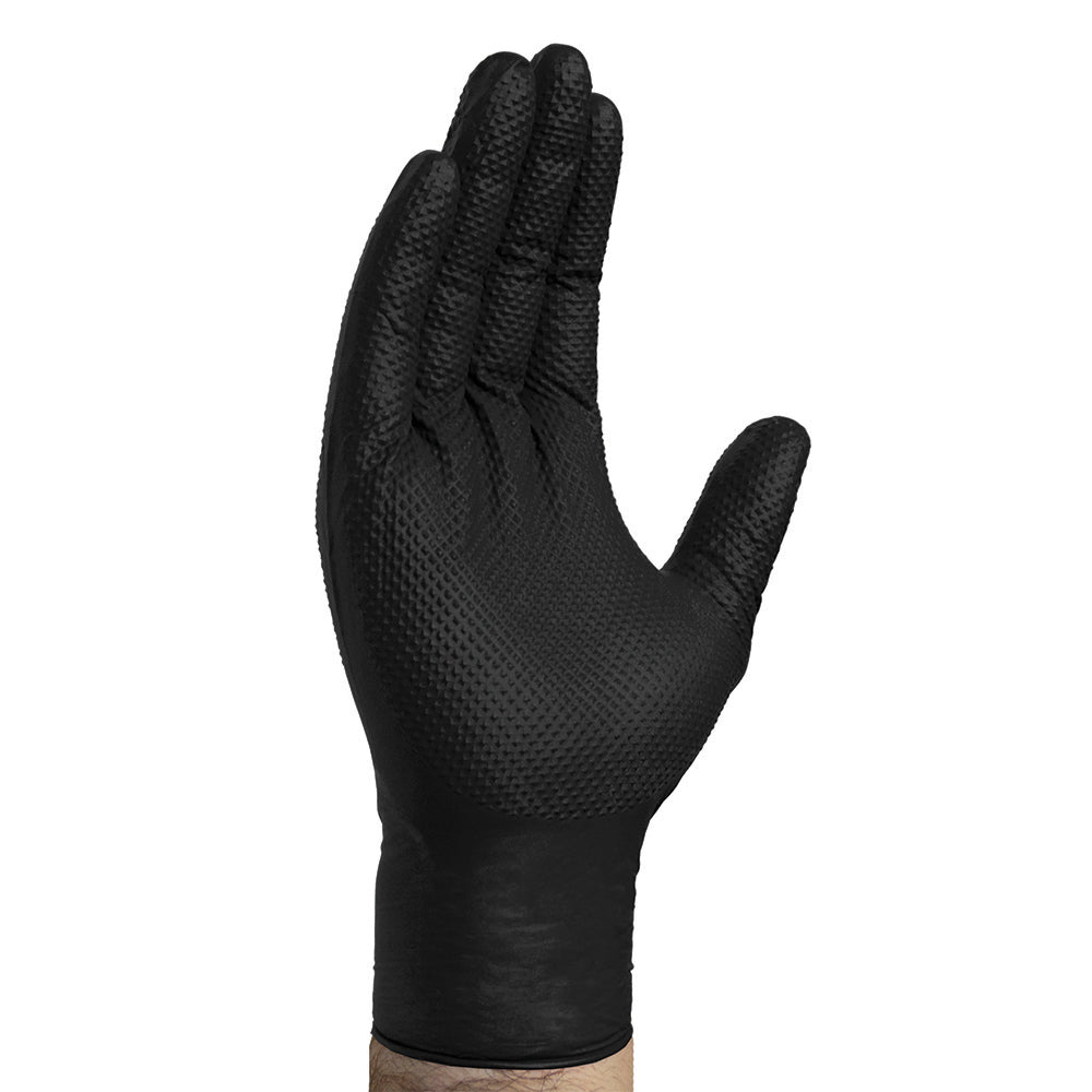 Ammex Gloveworks HD Black Nitrile Textured Nitrile Gloves - X-Large - Box of 100 Gloves