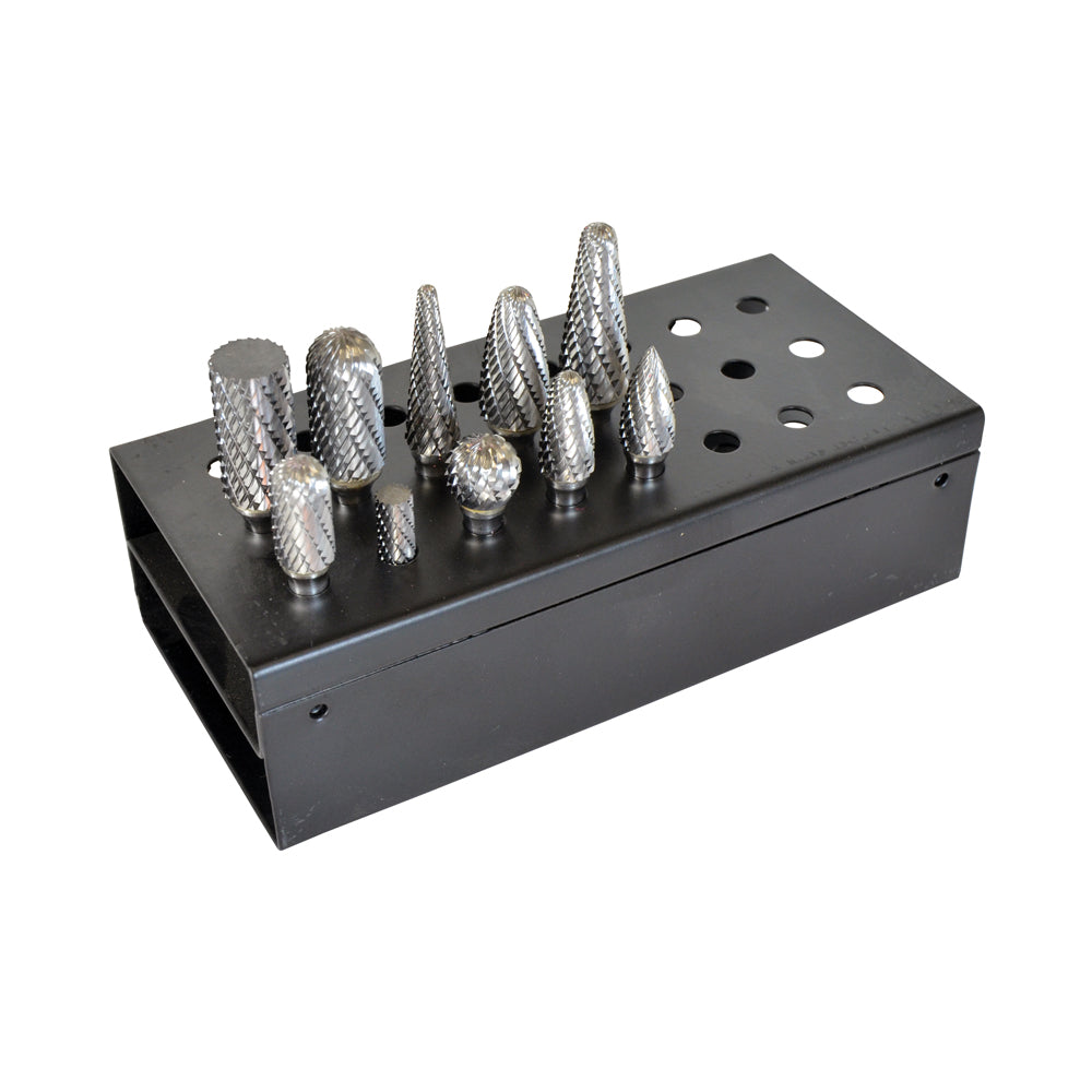 1/4 Inch Shank 10-Piece Carbide Bur Set With Metal Stand