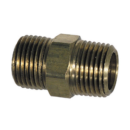1/2 Inch x 3/8 Inch x 1.41 Inch Brass Pipe Reducing Hex Nipple