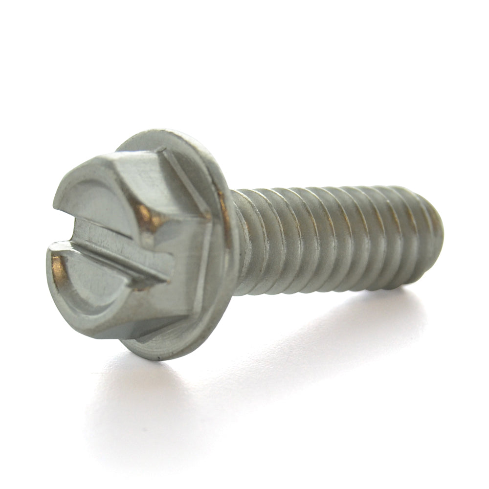 #8-32 x 3/4 Inch Coarse Plain 18-8 (A2) Stainless Steel Hex Slotted Drive Indented Hex Washer Head Machine Screw