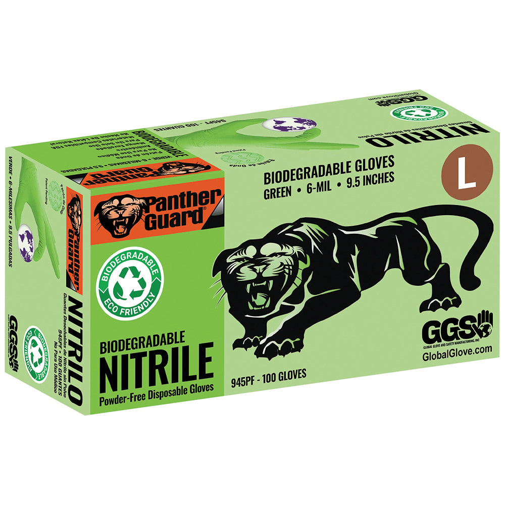 Panther-Guard Bio-D Nitrile Powder-Free Industrial Green 6-Mil Wave Texture Disposable Gloves Medium