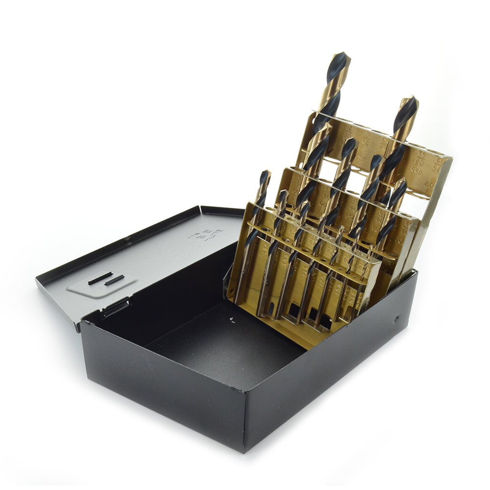 13 Piece Amber Gold Hi-Molybdenum Tool Steel Mechanics Length Drill Starter Set With Index