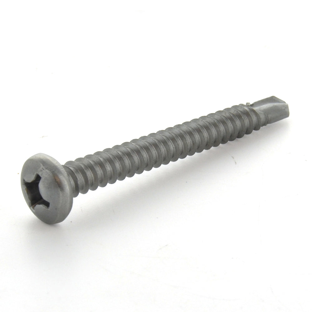 #6 x 3/4 Inch Plain 410 Stainless Steel #2 Point Pan Head Self-Drilling Tek Screw