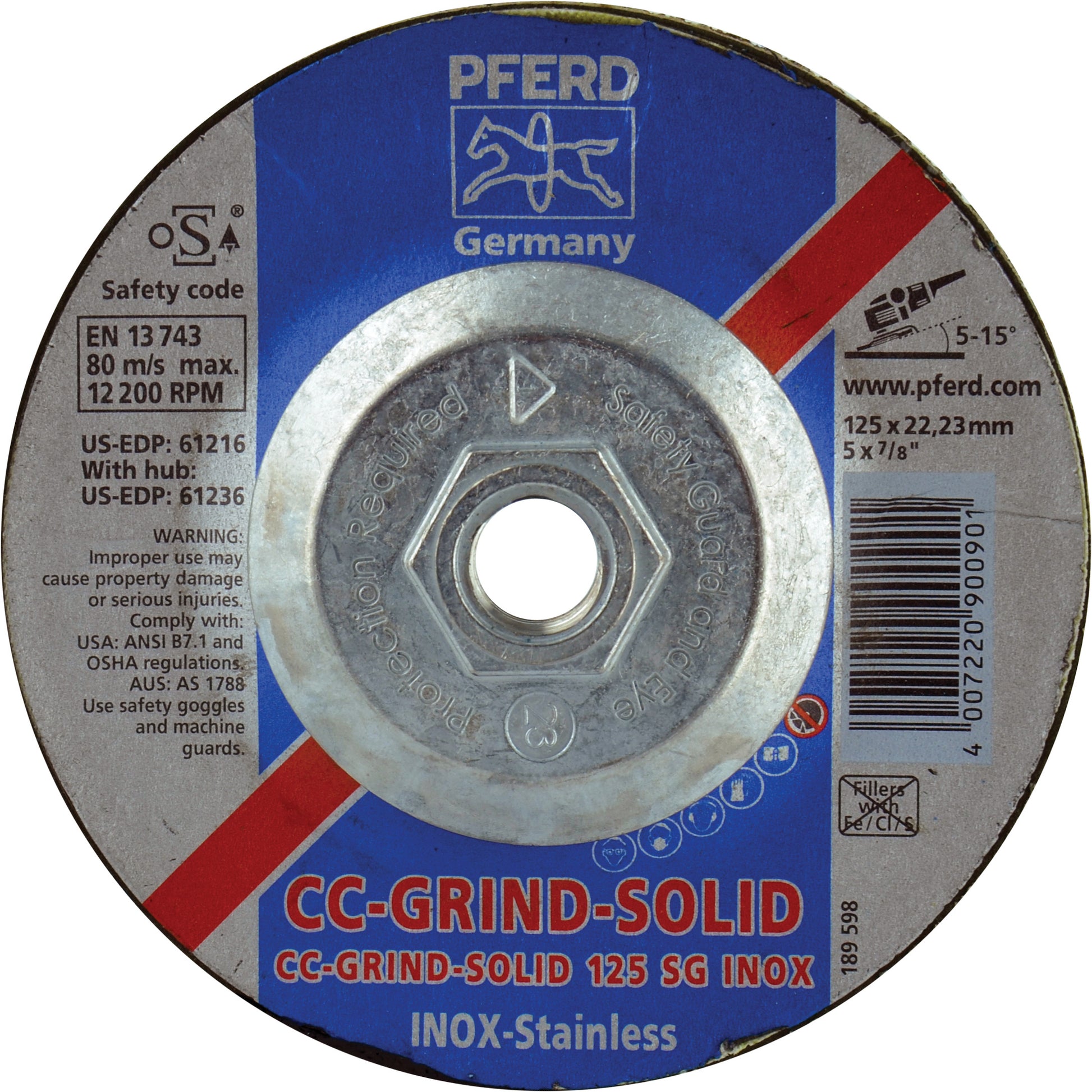 7 Inch x 7/8 Inch Arbor Pferd CC-Grind Solid Grinding Disc For Use on Stainless Steel