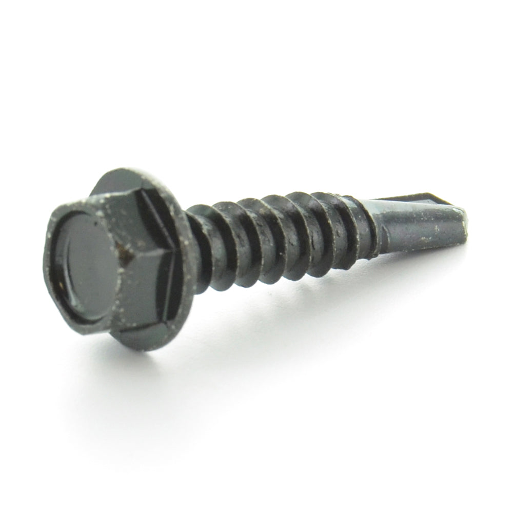 #8 x 1/2 Inch Black Oxide Hardened Steel #2 Point Indented Hex Washer Head Self-Drilling Tek Screw