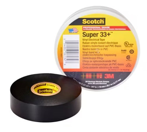 3/4 Inch x 52 ft 3M Scotch Super 33+â„¢ Electrical Tape Black Pvc