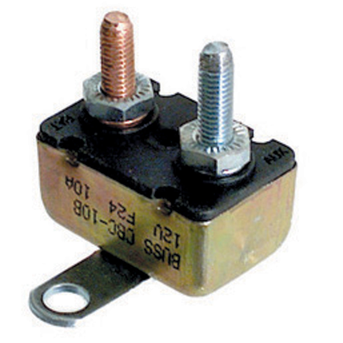 25 Amp 14 Volt Dc 1.5 Ka At 14 Volt Dc #10-32 Stud Thermoplastic With Steel Metal Cover Type I Auto Reset Automotive Circuit Breaker With Crosswise Bracket