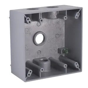 2-Gang Weatherproof Box- Four 1/2 in. Threaded Outlets- Gray
