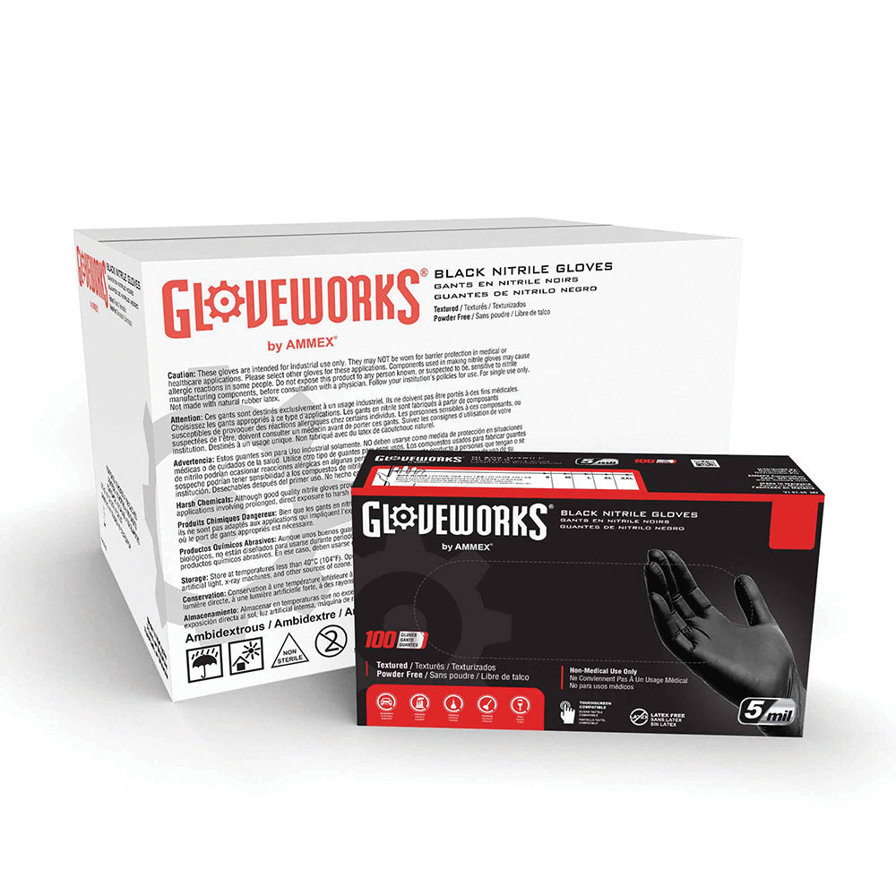 Ammex 2X-Large 5 Mil Black Textured/Micro-Roughened Nitrile Powder Free GloveplusÂ® Premium Industrial Glove - 100 Per Box