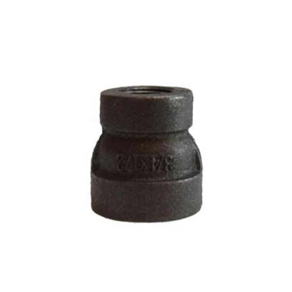 3/8 Inch x 1/4 Inch Sch 80 FNPT Black Malleable Iron Reducing Coupling.