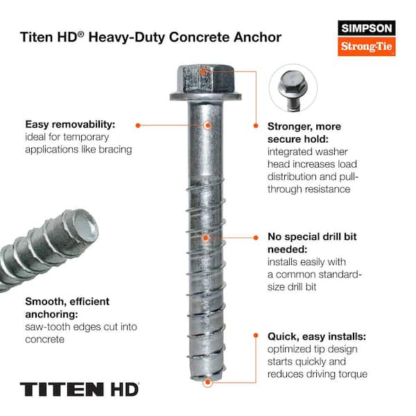1/2 Inch x 4 Inch Mech. Galv Titen HD Concrete and Masonry Screw Anchor